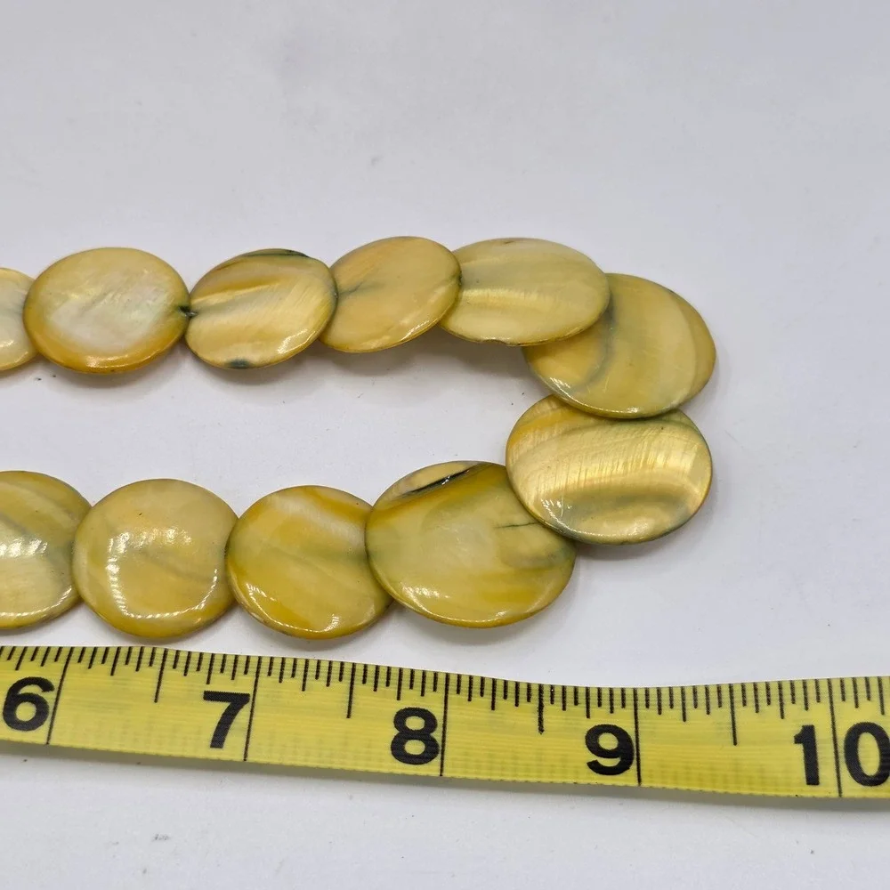 Feng Yue Yellow Mother of Pearl Shell Disc Statement Necklace 18 Inch Chunky
